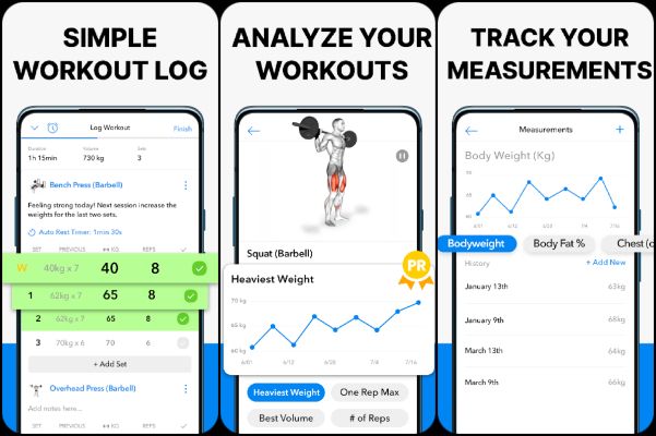 HEVY workout app pages
