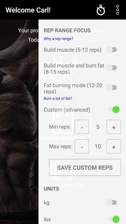 You can now customize your rep range inside Dr. Muscle